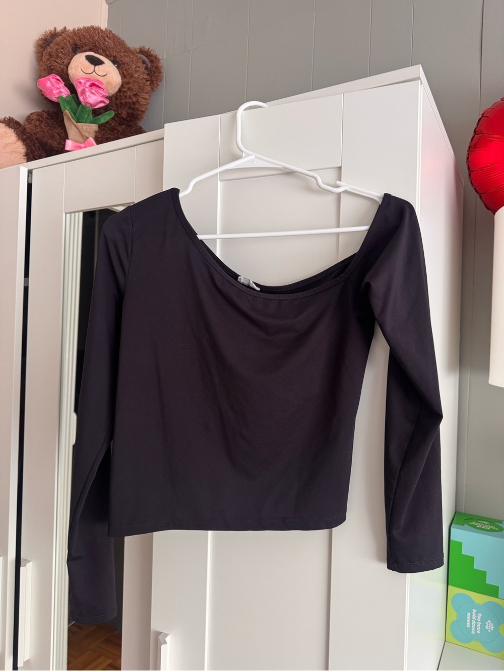 Cotton On navy off the shoulder long sleeve crop top
